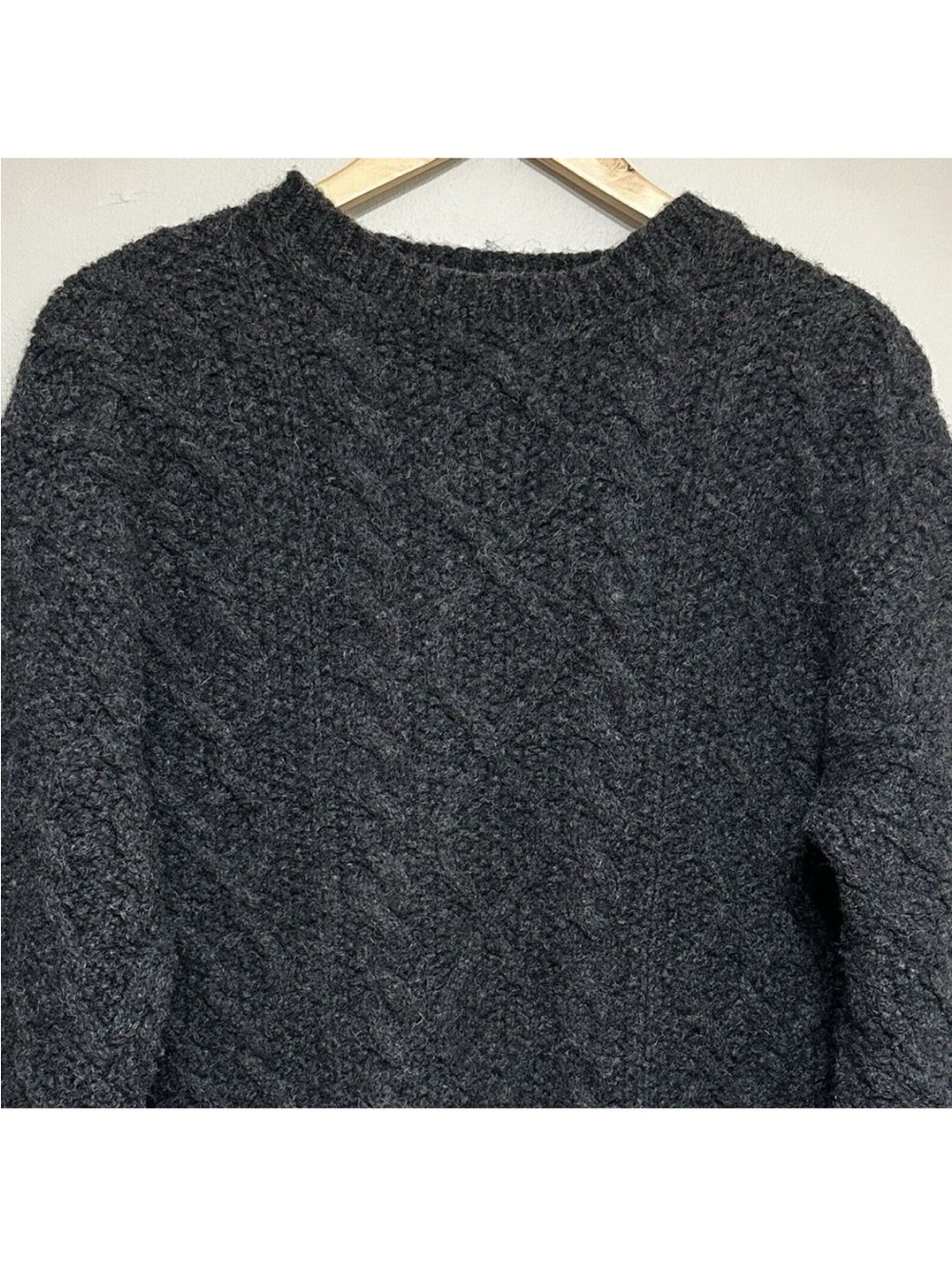 Vintage 90s J. Crew Cable Knit  Sweater Charcoal 100% Wool Pullover L - Picture 12 of 16